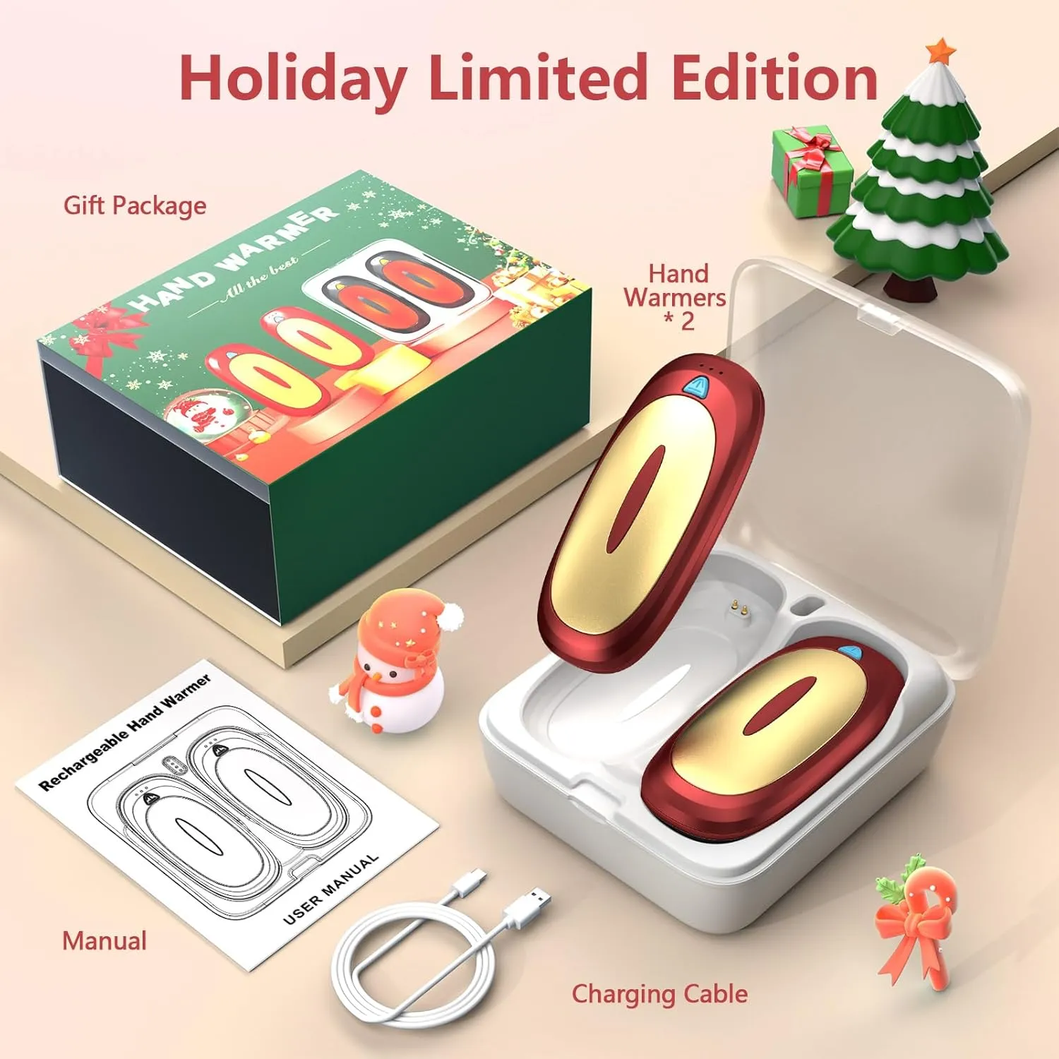 3-in-1 Electric Hand Warmers Rechargeable 2 Pack,14000mAh Portable Dual-Sided Handwarmer with Charging Case, 3 Levels Fast Heating Pocket Warmers,Gifts for Men,Women,Raynauds,Hunting Gear