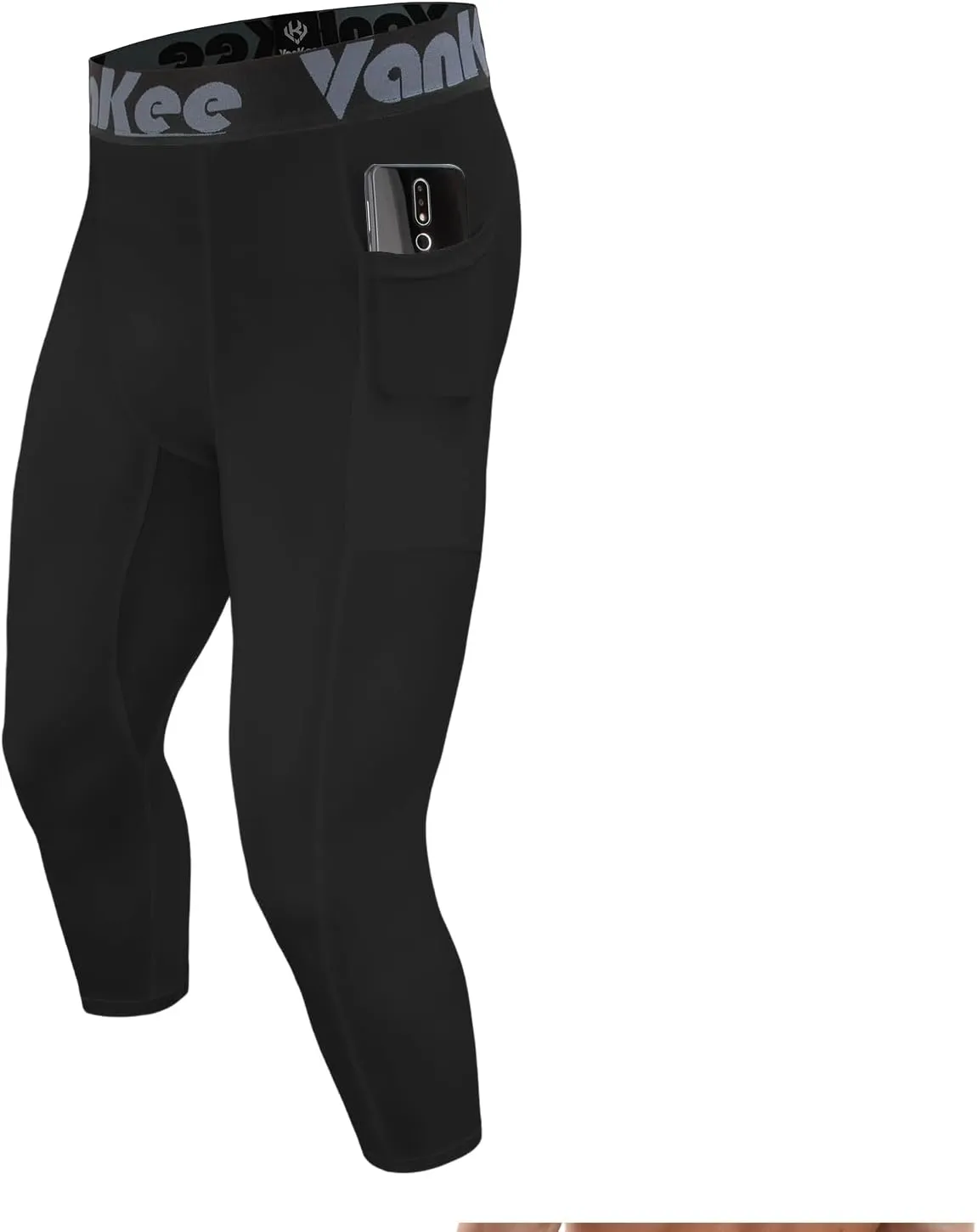3/4 Men's Compression Pants Leggings with Pockets Quick Dry Workout Athletic Baselayer Bottoms Running Tights