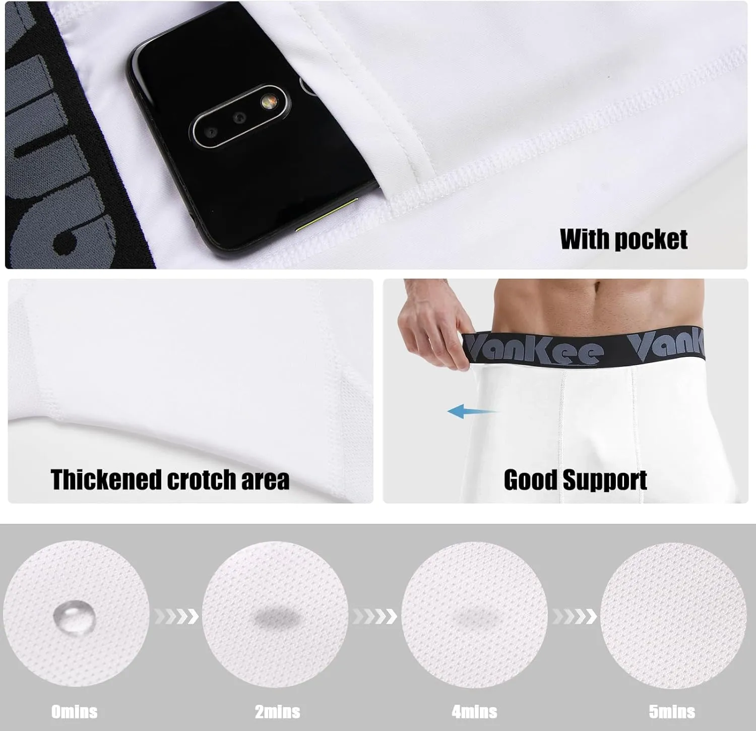 3/4 Men's Compression Pants Leggings with Pockets Quick Dry Workout Athletic Baselayer Bottoms Running Tights