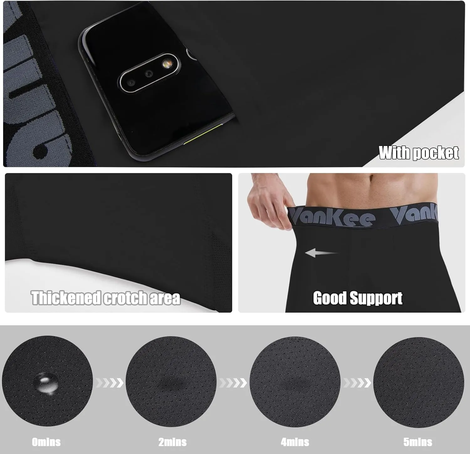 3/4 Men's Compression Pants Leggings with Pockets Quick Dry Workout Athletic Baselayer Bottoms Running Tights