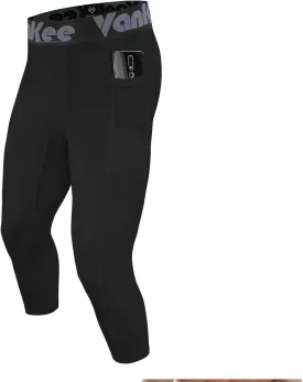3/4 Men's Compression Pants Leggings with Pockets Quick Dry Workout Athletic Baselayer Bottoms Running Tights