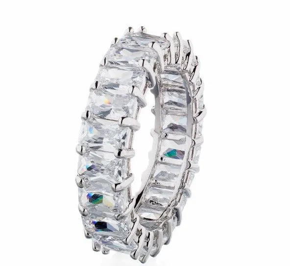 6 Carat Emerald Cut Cubic Zirconia Eternity Band Ring In Sterling Silver