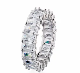 6 Carat Emerald Cut Cubic Zirconia Eternity Band Ring In Sterling Silver