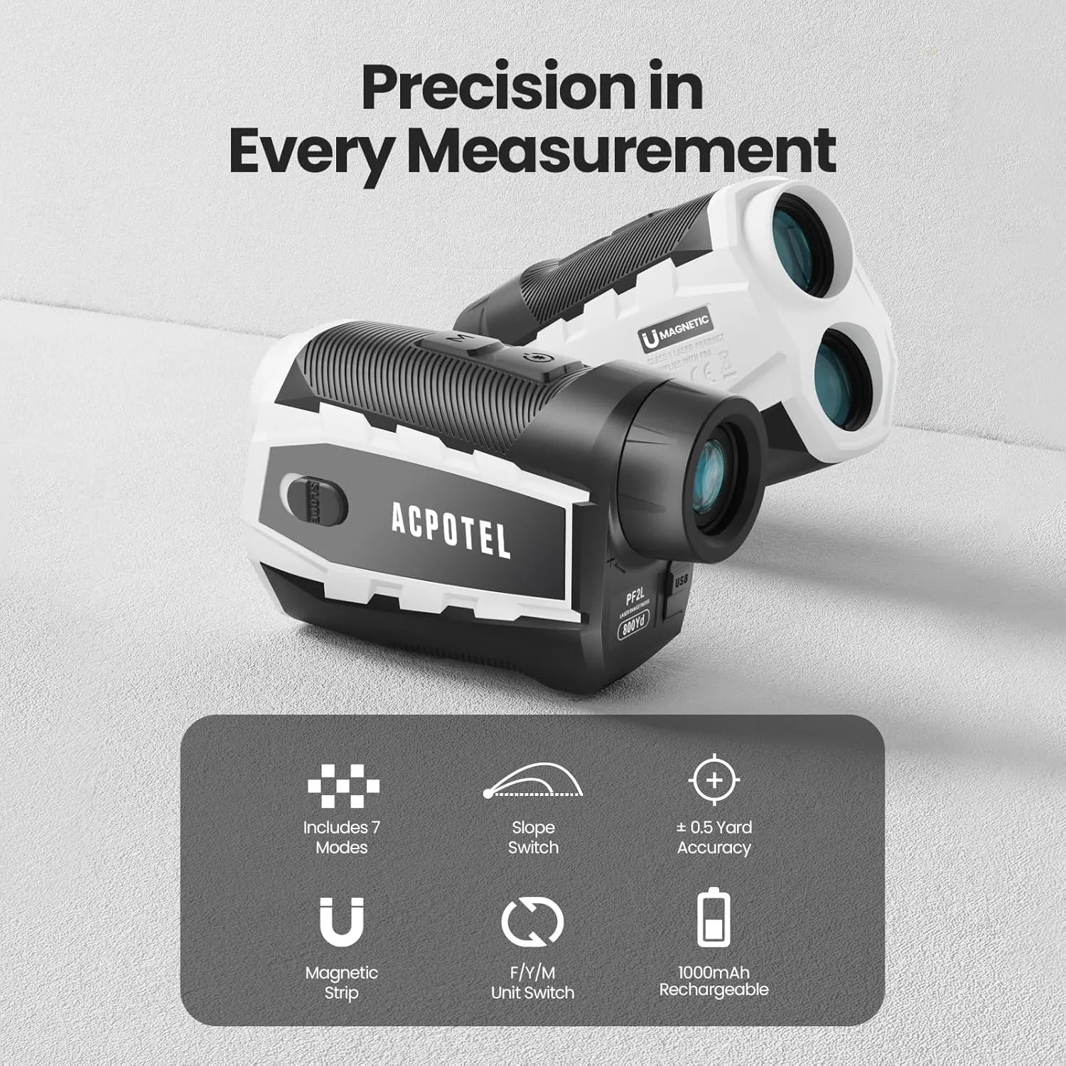 Acpotel Golf Range Finder with Slope, External Side Display,  0.5 Yard Accuracy, 1000 Yards Laser Golf Rangefinder, Flag Pole Locking Vibration, 1000mAh Rechargeable Range Finder Golf with Magnetic