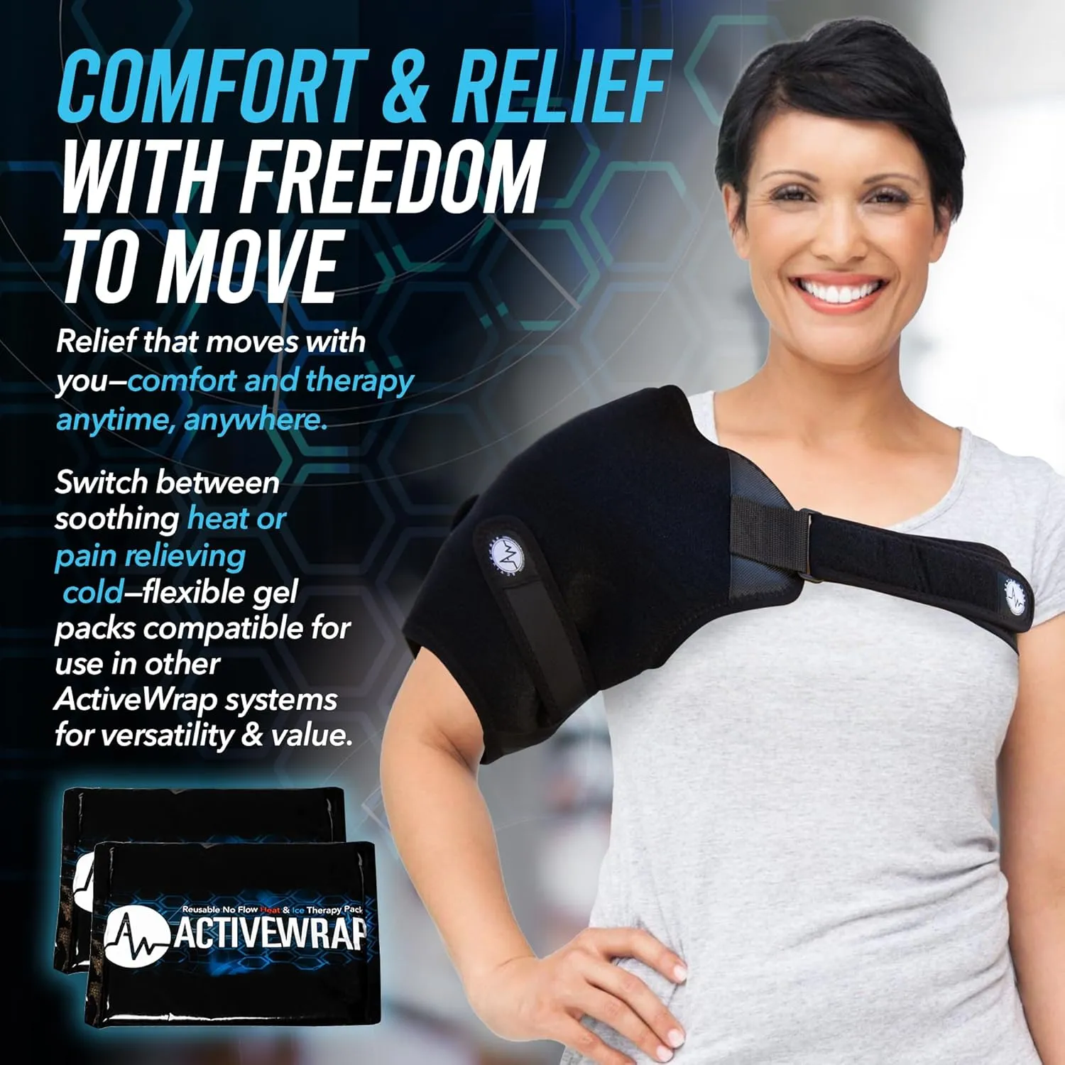 ActiveWrap Shoulder Ice Pack, with 2 Reusable Gel Packs for Shoulder Pain Relief, Rotator Cuff Cold Therapy, Adjustable Compression Straps, Post-Surgery Must-Have, Large/X-Large