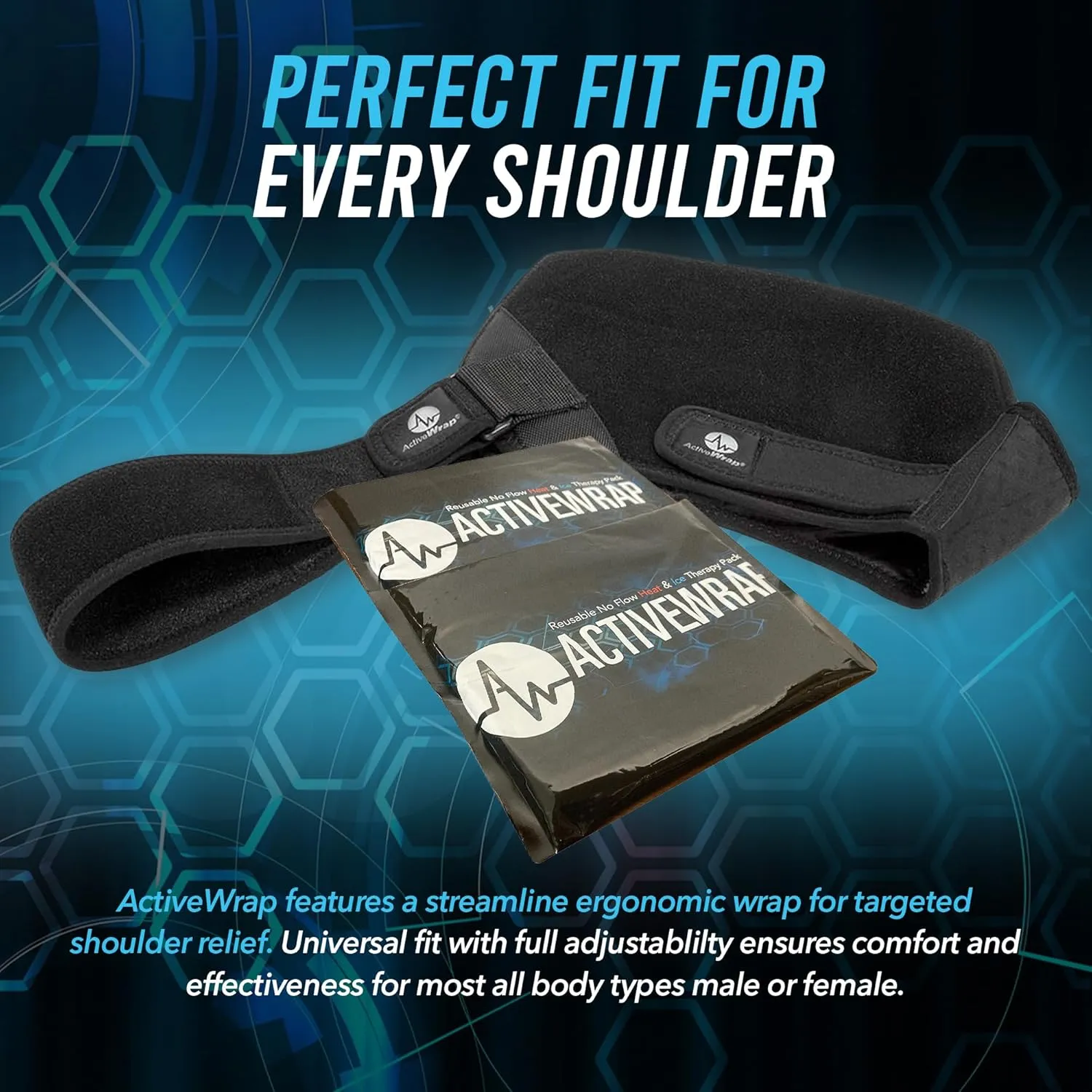 ActiveWrap Shoulder Ice Pack, with 2 Reusable Gel Packs for Shoulder Pain Relief, Rotator Cuff Cold Therapy, Adjustable Compression Straps, Post-Surgery Must-Have, Large/X-Large