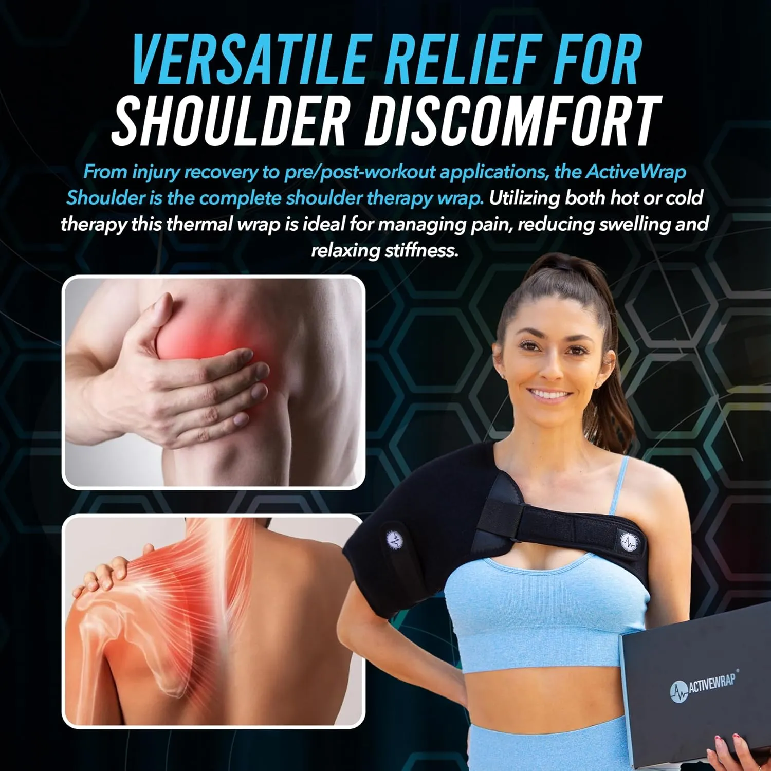 ActiveWrap Shoulder Ice Pack, with 2 Reusable Gel Packs for Shoulder Pain Relief, Rotator Cuff Cold Therapy, Adjustable Compression Straps, Post-Surgery Must-Have, Large/X-Large