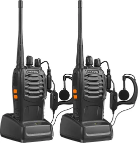 Baofeng Walkie Talkies 888S Rechargeable Long Range with Earpieces for Adults, 16 Channel Professional Radio Handheld Two Way Radios Li-ion Battery and Charger Included