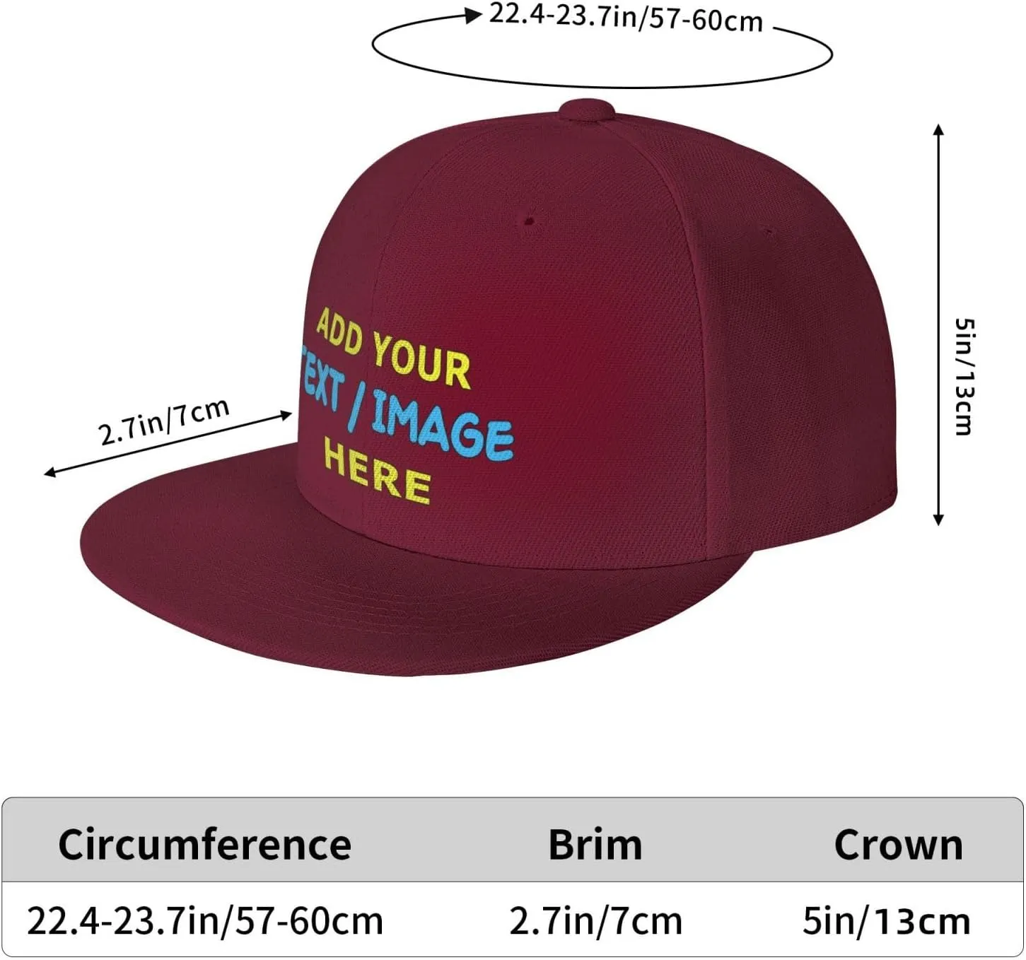 Custom Hat Personalized Flat Bill Snapback Hats for Men Women Design Your Own Image/Text/Logo Baseball Cap Gift
