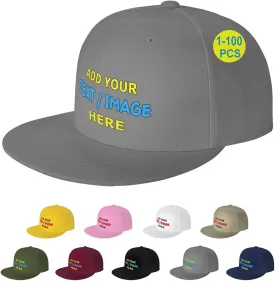 Custom Hat Personalized Flat Bill Snapback Hats for Men Women Design Your Own Image/Text/Logo Baseball Cap Gift