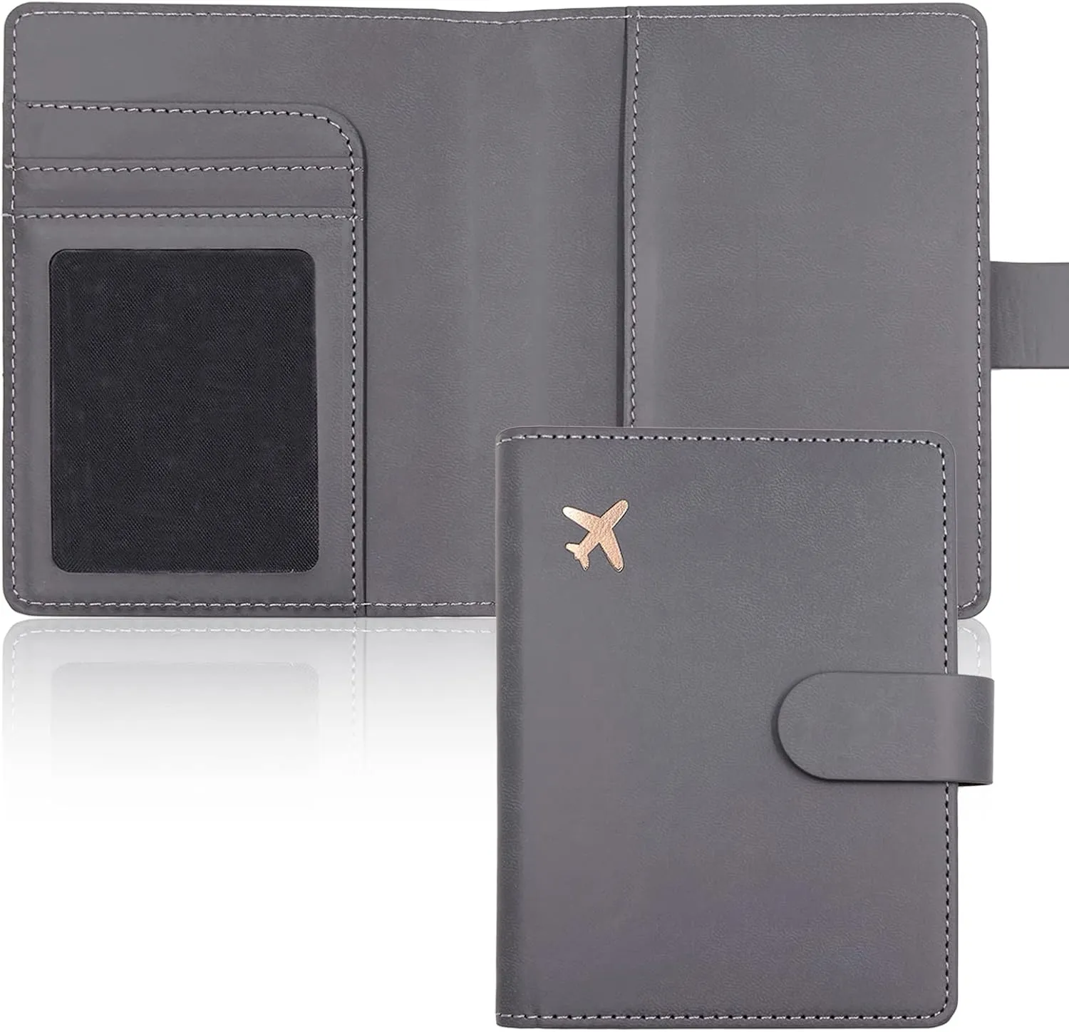 Deziliao Passport Wallet, Gray, Unisex, Faux Leather, Waterproof, Slim, Lightweight, RFID Blocking, 2-in-1 Design, with Document Slots, Credit Card Slots, SIM Card Slots