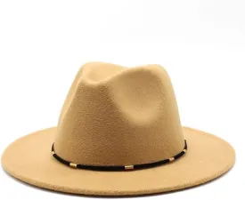 DHAEY Autumn and Winter Woolen British Jazz Hat, European and American Flat Brim Top Hat Four Seasons Versatile Felt Hat Luopan Caps & Hats (Color : Camel, Size : Large(59-61cm))