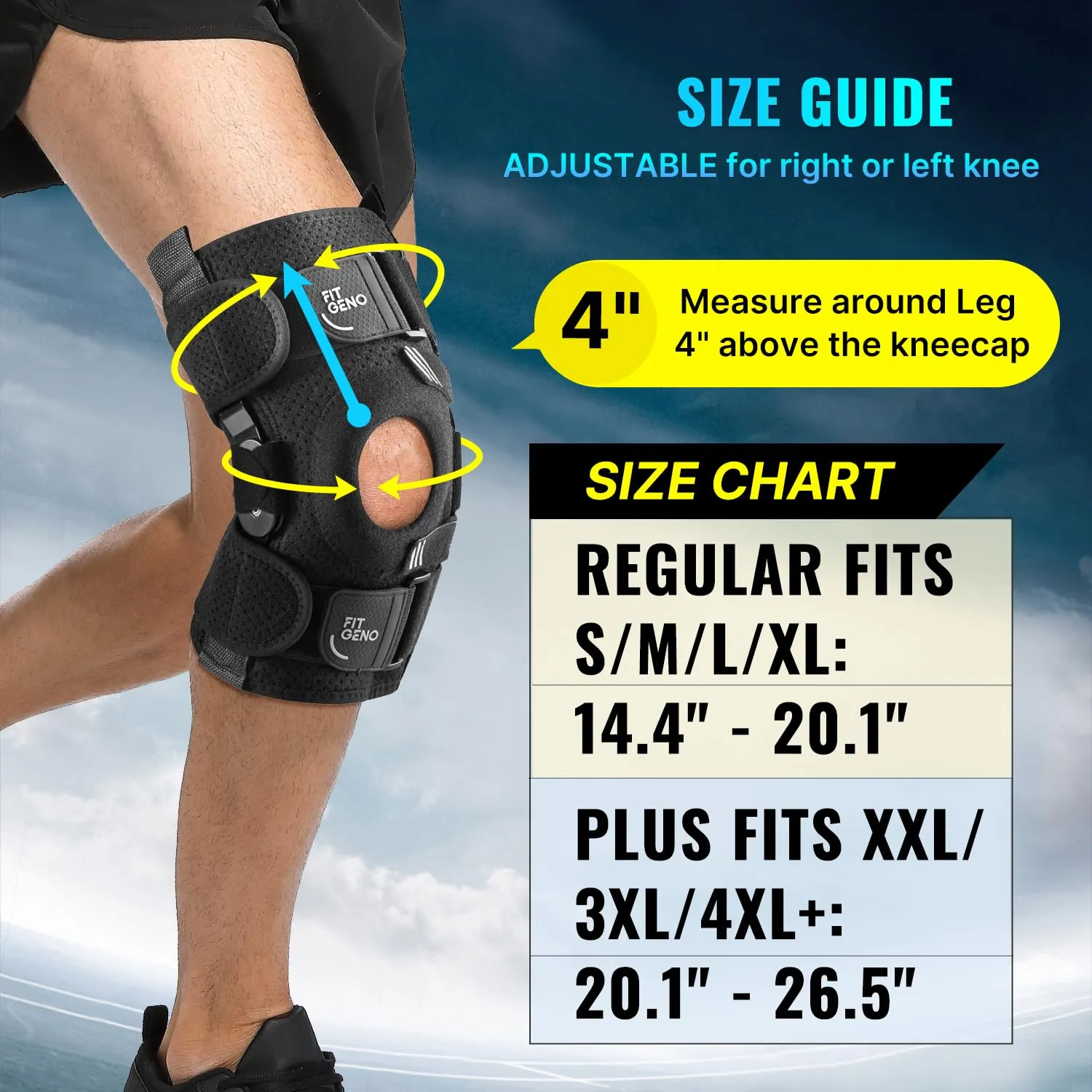 Fit Geno Hinged Knee Brace for Meniscus Tear: Adjustable Knee Support for Knee Pain w/Side Stabilizers & Hinges for Injury or Surgery Recovery - Men and Women FSA or HSA Eligible