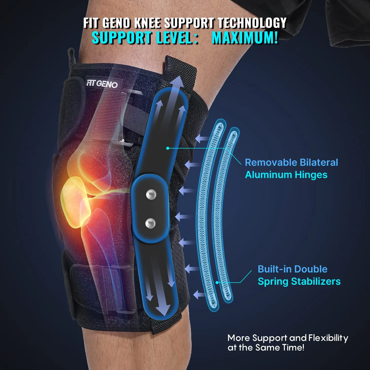 Fit Geno Hinged Knee Brace for Meniscus Tear: Adjustable Knee Support for Knee Pain w/Side Stabilizers & Hinges for Injury or Surgery Recovery - Men and Women FSA or HSA Eligible