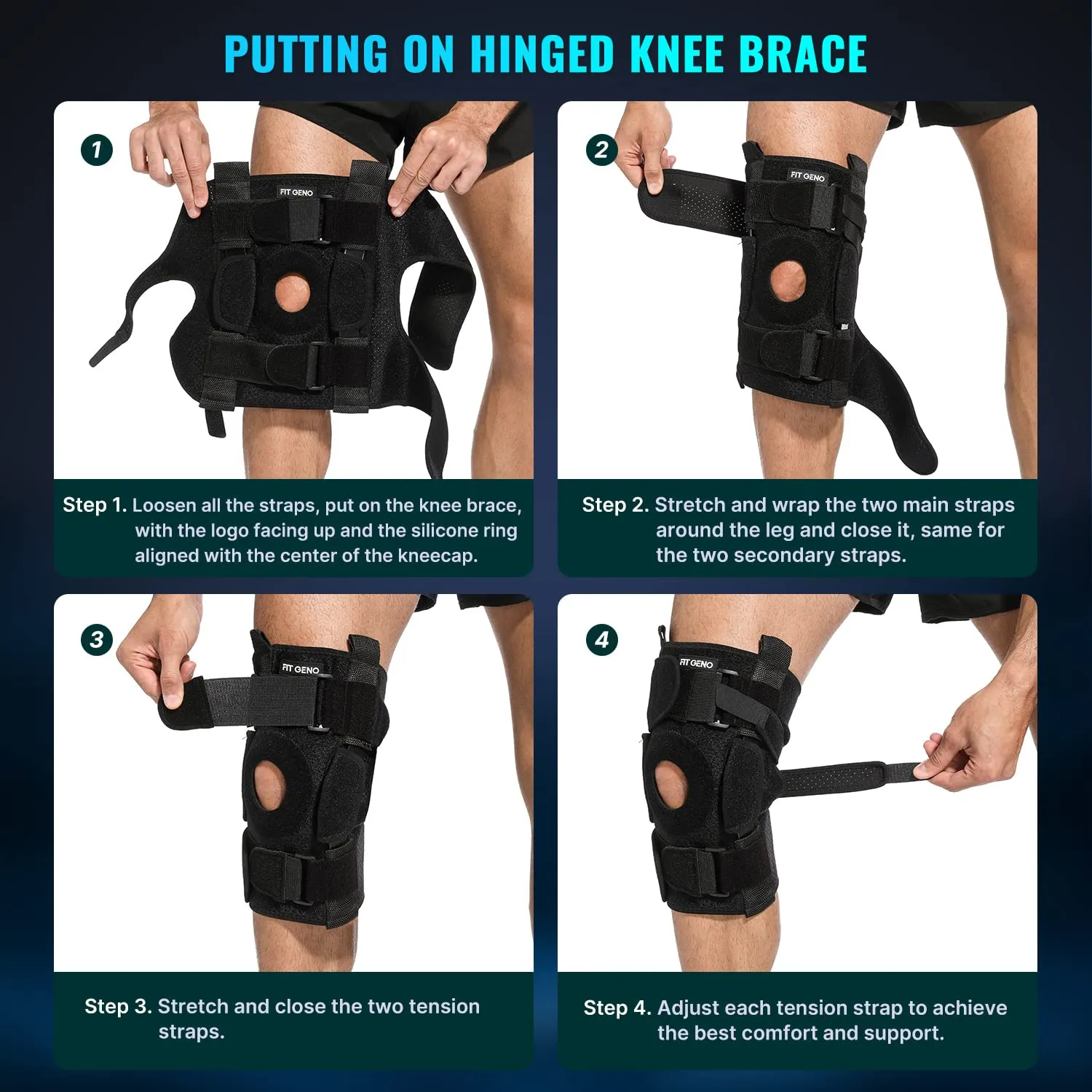 Fit Geno Hinged Knee Brace for Meniscus Tear: Adjustable Knee Support for Knee Pain w/Side Stabilizers & Hinges for Injury or Surgery Recovery - Men and Women FSA or HSA Eligible