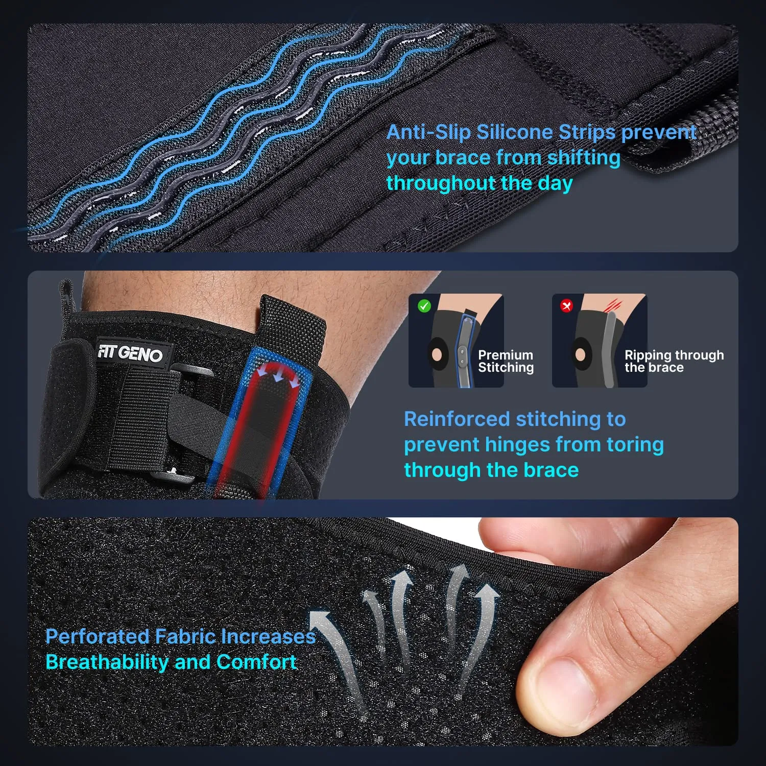 Fit Geno Hinged Knee Brace for Meniscus Tear: Adjustable Knee Support for Knee Pain w/Side Stabilizers & Hinges for Injury or Surgery Recovery - Men and Women FSA or HSA Eligible