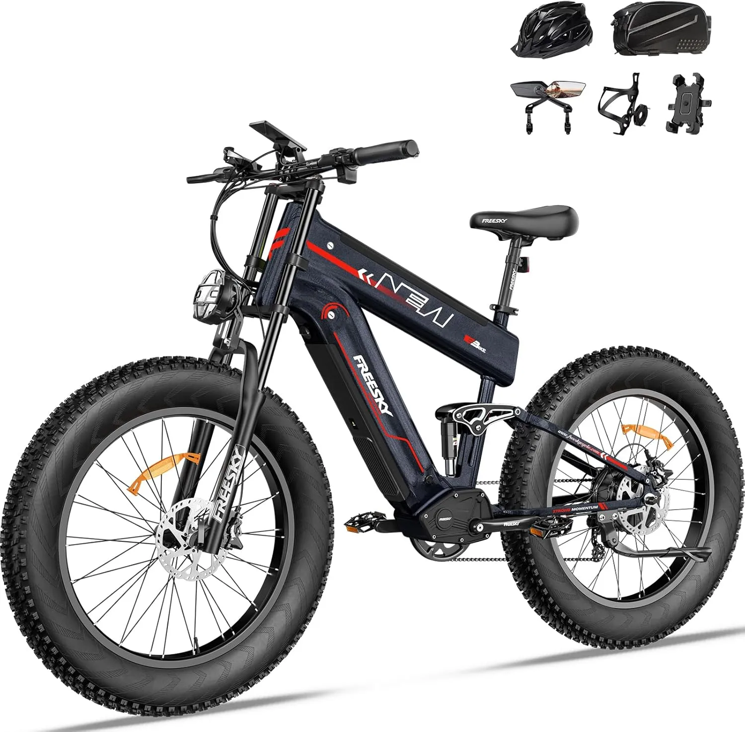 FREESKY Upgraded 2025 Dual Battery Electric Bike for Adults 2500W 48V 41Ah 38MPH&90-160 Miles Long Range 26" Fat Tire Full Suspension E Bike with Dual Hydraulic Brakes
