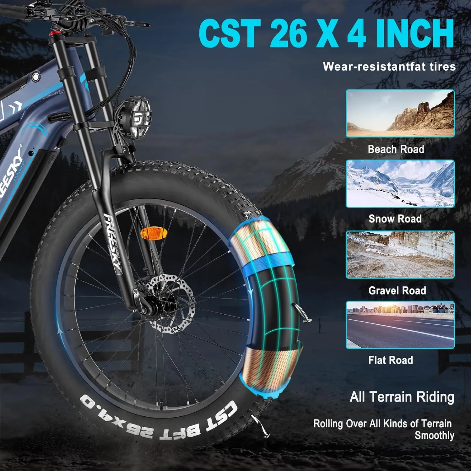 FREESKY Upgraded 2025 Dual Battery Electric Bike for Adults 2500W 48V 41Ah 38MPH&90-160 Miles Long Range 26" Fat Tire Full Suspension E Bike with Dual Hydraulic Brakes