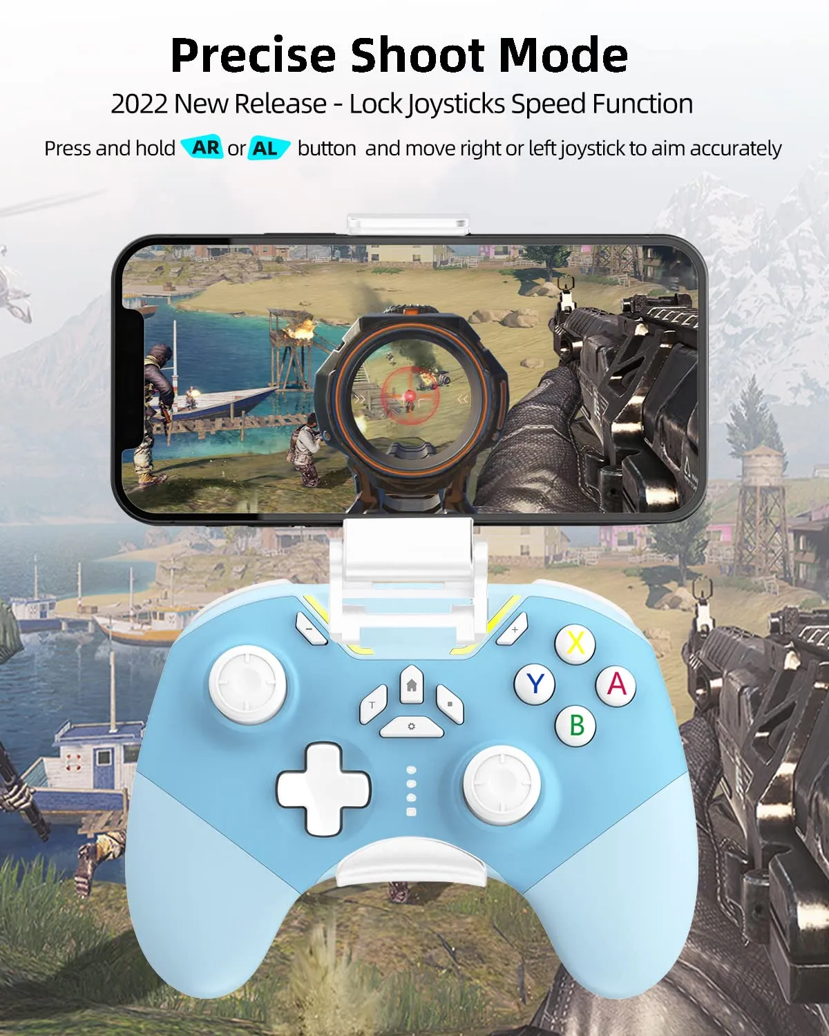 iPhone Controller with Phone Clip, Hall Effect Joystick Wireless Bluetooth Gaming Controller for Android/iPhone/Apple Arcade MFi Games/PC/Switch/Steam with Macro/Lock Joystick Speed/6-Axis/Motor/Turbo