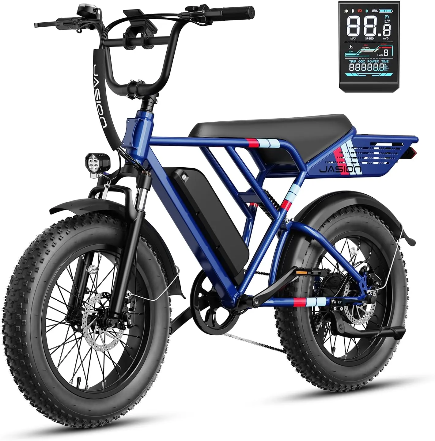 Jasion RetroVolt Electric Bike for Adults,1500W Peak Motor & 30MPH & 70Miles Electric Dirt Bike,Dual Suspension Ebikes for Adults, 20" Fat Tire Ebike with 48V 13Ah Battery Electric Mountain Bike