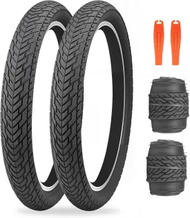 MEGHNA Bike Tire 20 inch Mountain Bike Tire with Lever 60-406 Foldable Tire 20 x 2.35 inch Replacement Grooved for BMX Freestyle Kids Cruiser Bike (Black, 20 x 2.35 inch - 2 Pack - No Tubes)