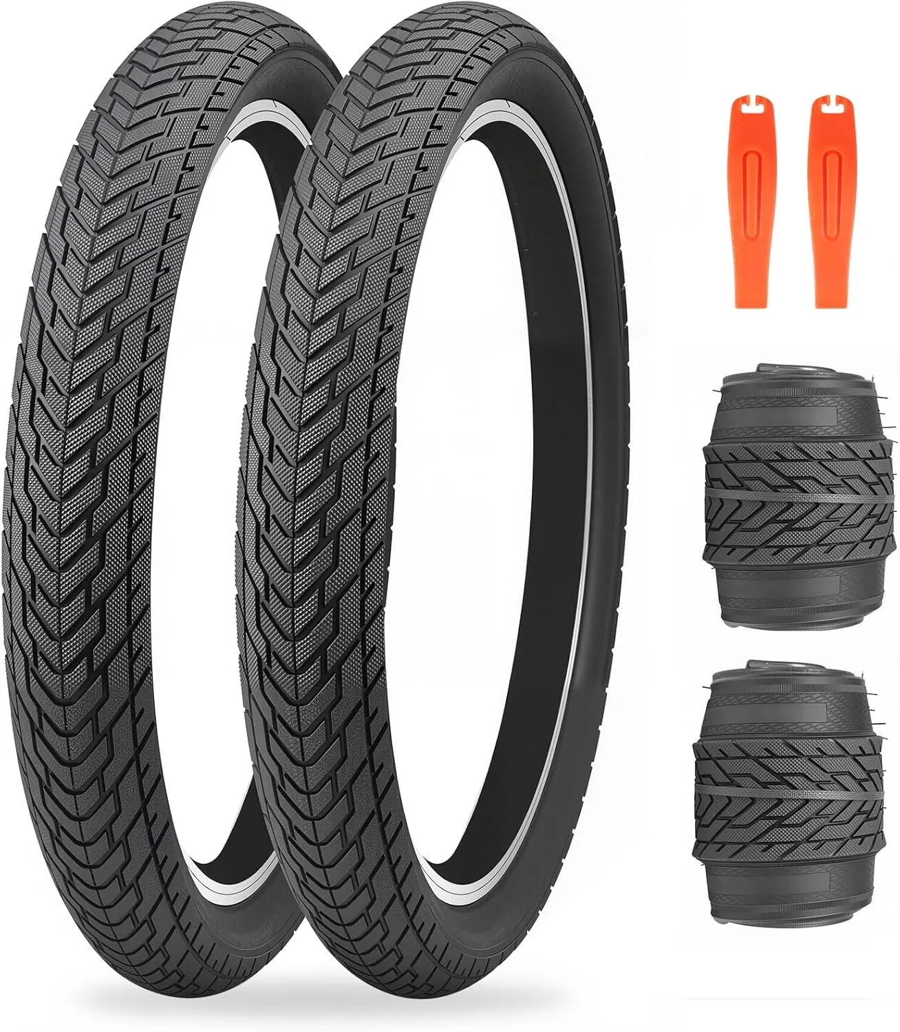MEGHNA Bike Tire 20 inch Mountain Bike Tire with Lever 60-406 Foldable Tire 20 x 2.35 inch Replacement Grooved for BMX Freestyle Kids Cruiser Bike (Black, 20 x 2.35 inch - 2 Pack - No Tubes)