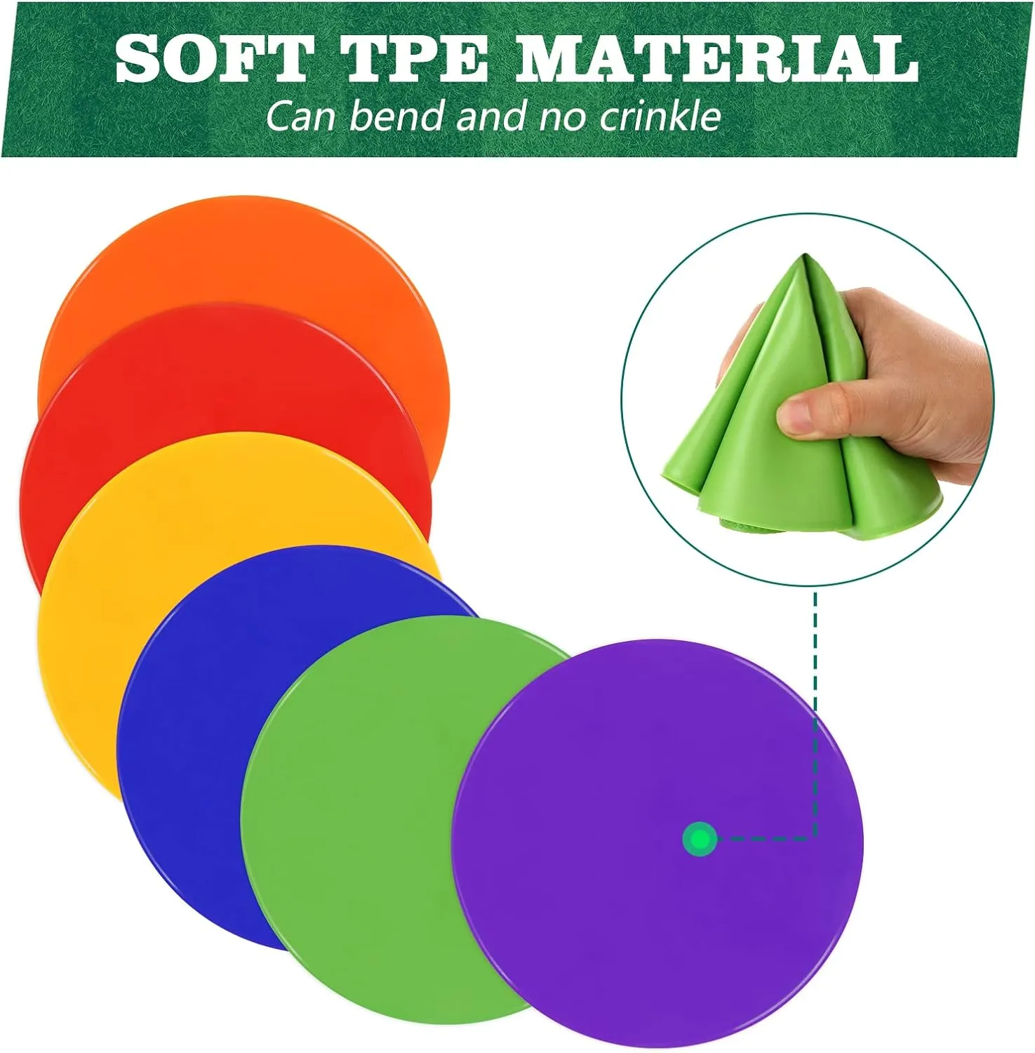 Poly Spots Spot Markers for Gym Floor 9inch 10inch 6/12/18/36 Pcs Flat Cones Non-Slip Rubber Floor Dots Circles for Kids Sports Soccer Basketball Agility Training Dance Classroom