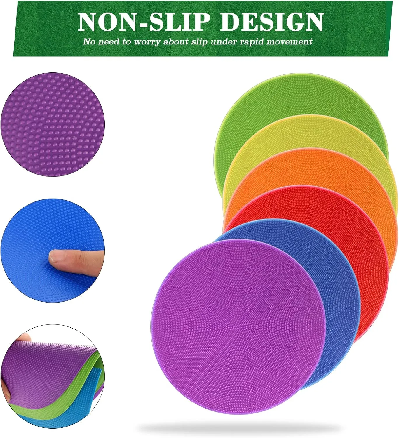 Poly Spots Spot Markers for Gym Floor 9inch 10inch 6/12/18/36 Pcs Flat Cones Non-Slip Rubber Floor Dots Circles for Kids Sports Soccer Basketball Agility Training Dance Classroom