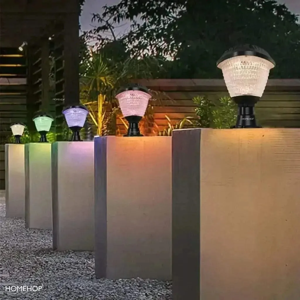 Solar Outdoor Lights For Gate Pillars Waterproof Modern Design Wall Post Lamp For Home, Garden (Multi color, Renewed)