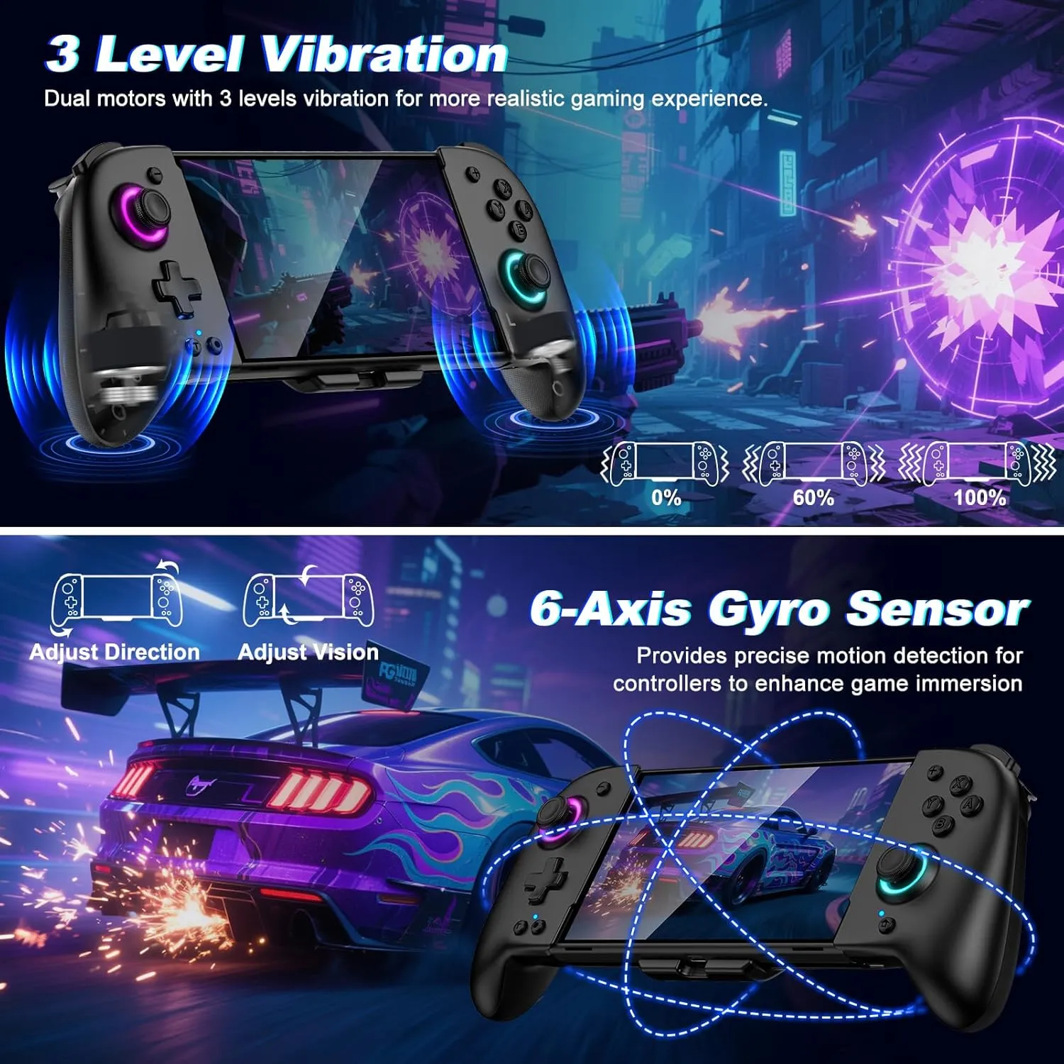 Switch Controllers, Wireless Pro Controller Replacement for Nintendo Switch Controller/OLED, One-Piece Ergonomic Handheld Controller with Programmable/Turbo/Wakeup, Black