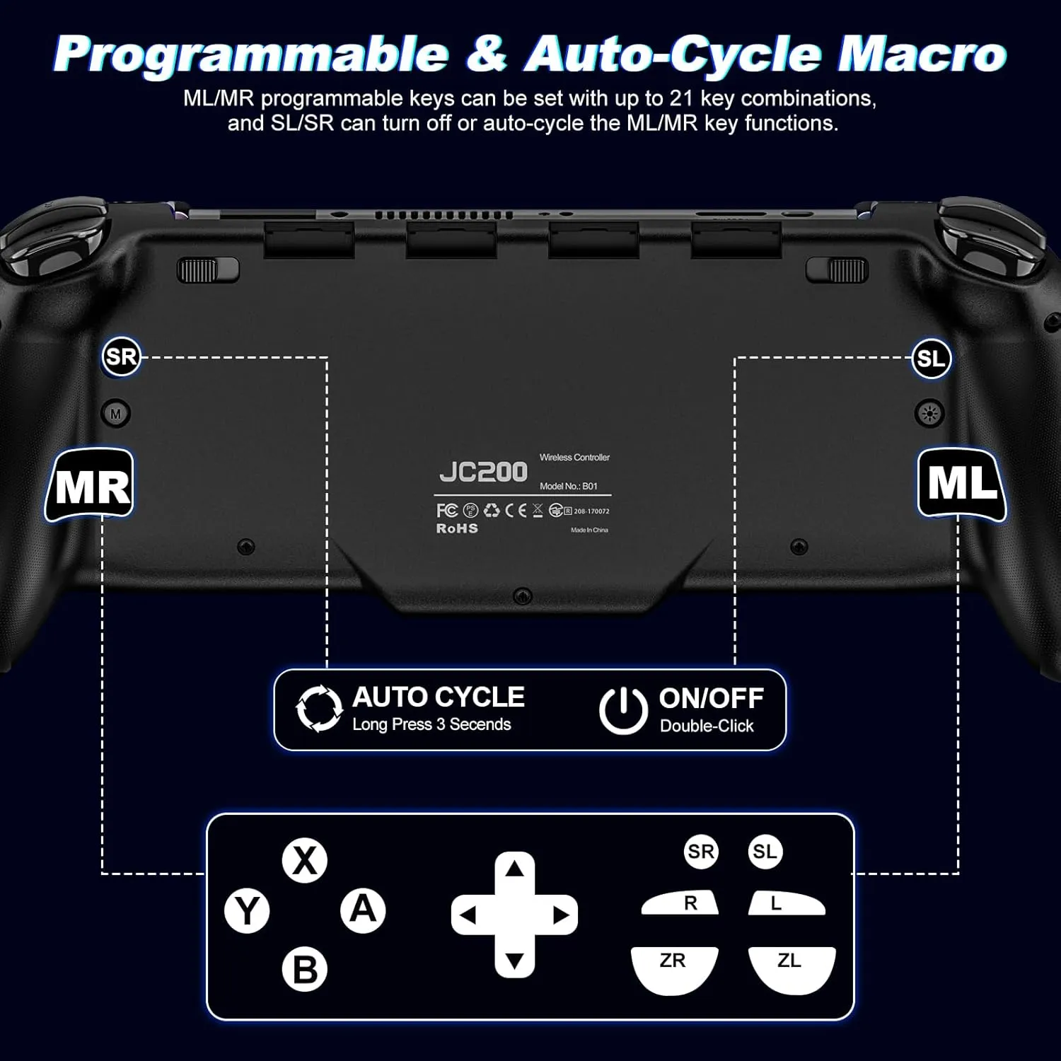 Switch Controllers, Wireless Pro Controller Replacement for Nintendo Switch Controller/OLED, One-Piece Ergonomic Handheld Controller with Programmable/Turbo/Wakeup, Black