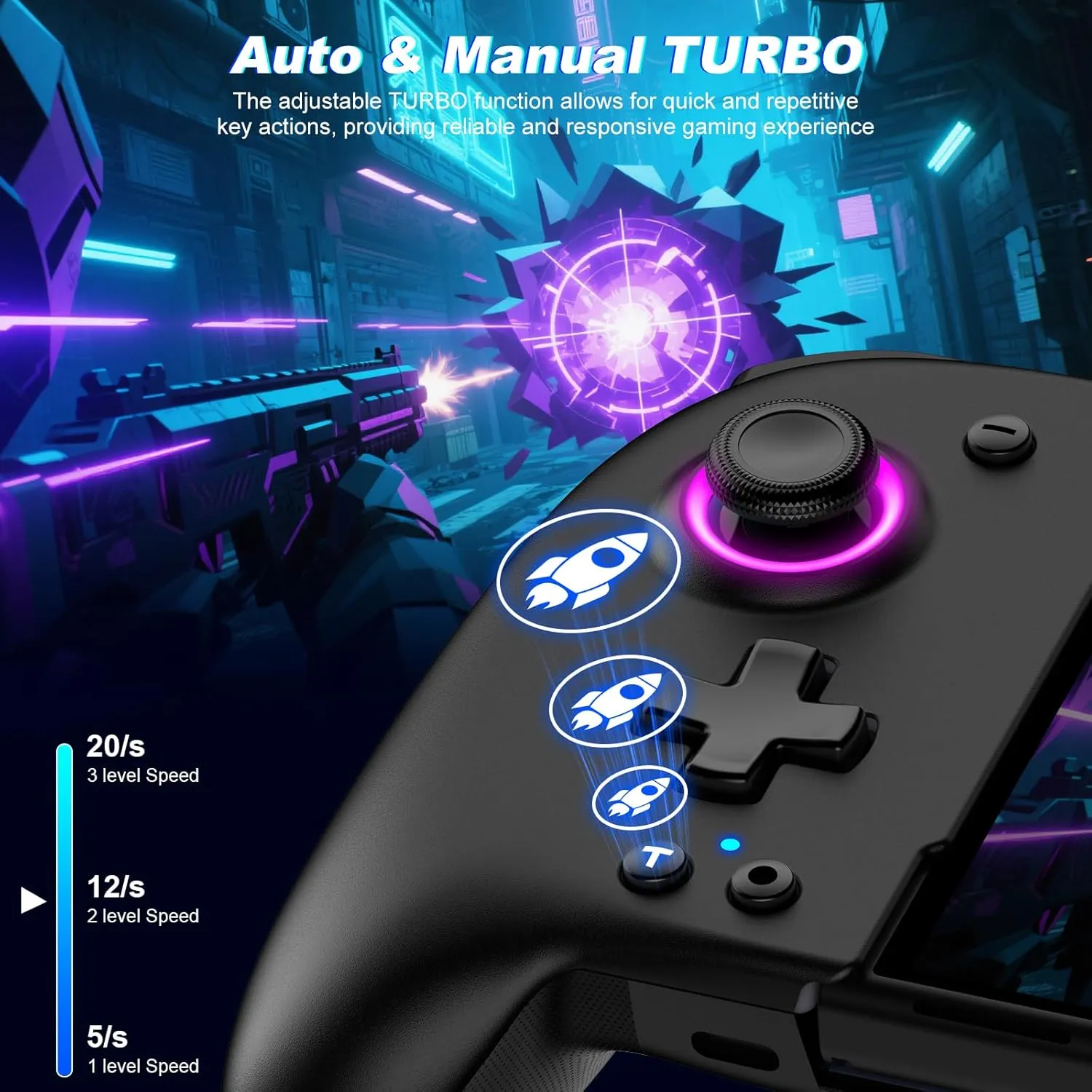 Switch Controllers, Wireless Pro Controller Replacement for Nintendo Switch Controller/OLED, One-Piece Ergonomic Handheld Controller with Programmable/Turbo/Wakeup, Black