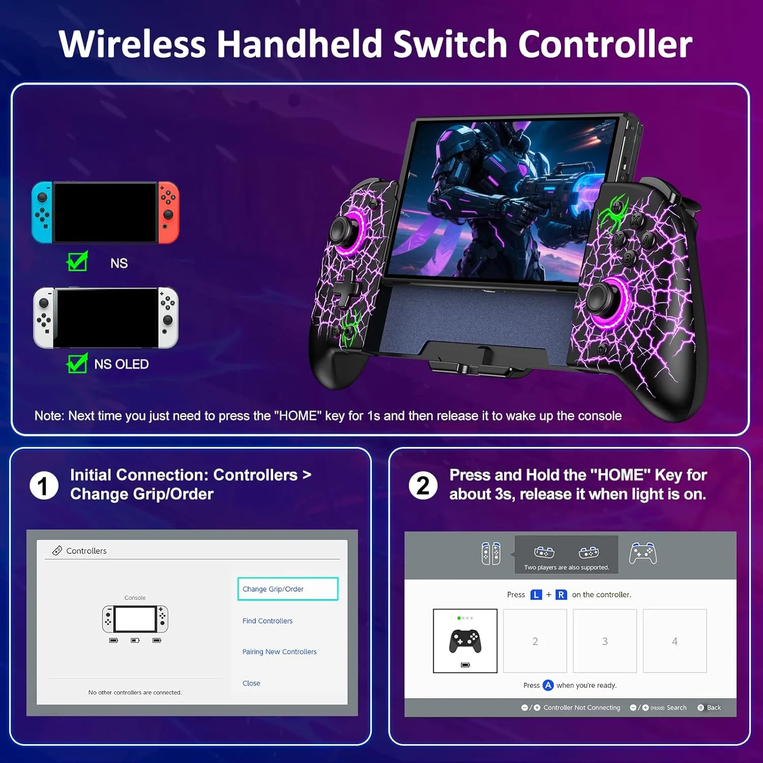 Switch Controllers, Wireless Switch Pro Controller Replacement for Nintendo Switch Controller/OLED, Hall Effect One-Piece Joypad Controller with Programmable/Dual Vibration/TURBO/Wakeup