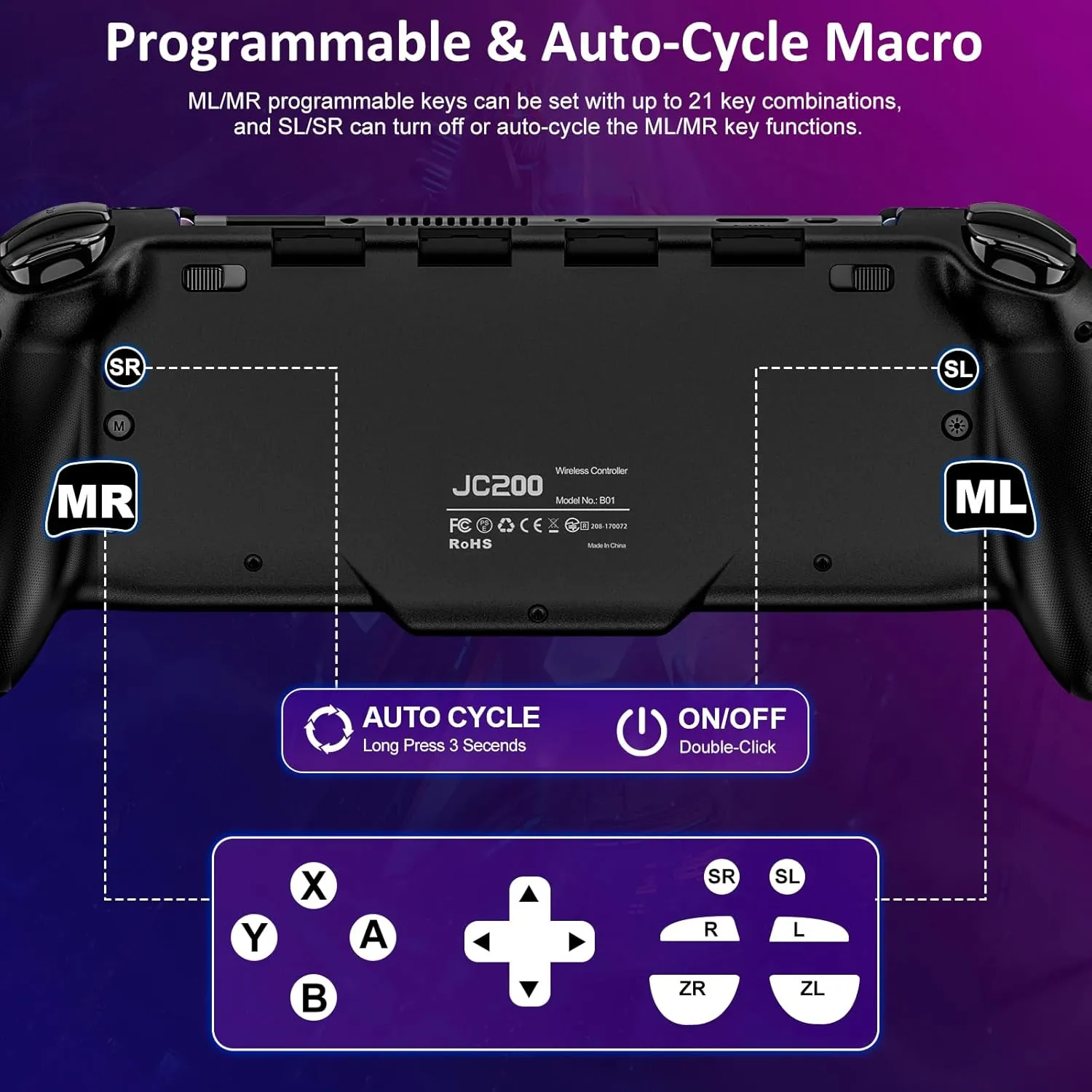 Switch Controllers, Wireless Switch Pro Controller Replacement for Nintendo Switch Controller/OLED, Hall Effect One-Piece Joypad Controller with Programmable/Dual Vibration/TURBO/Wakeup