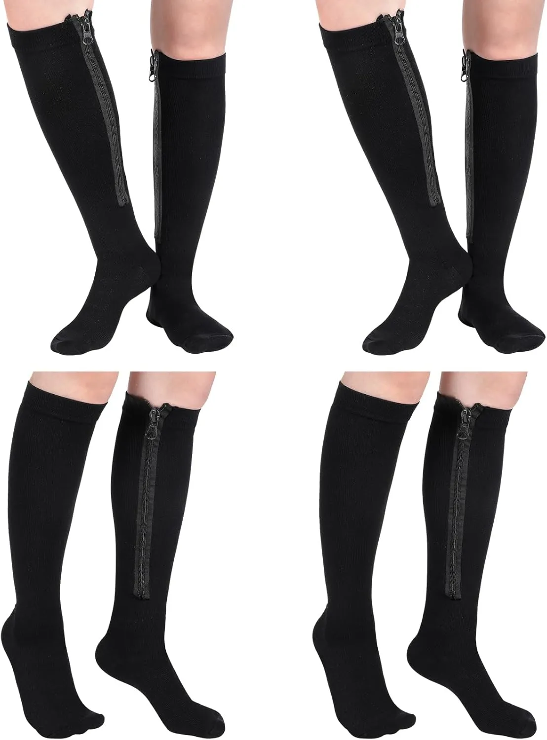 Tarpop 4 Pairs Inside Zipper Compression Socks 20-30 Mmhg Women Men Stockings with Zipper Closed Toe Zip up Compression Socks for Women Men