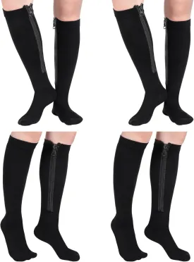 Tarpop 4 Pairs Inside Zipper Compression Socks 20-30 Mmhg Women Men Stockings with Zipper Closed Toe Zip up Compression Socks for Women Men