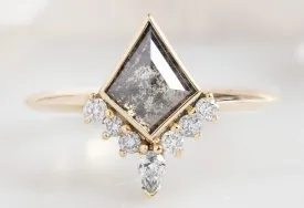 The Aster Ring with a Kite-Shaped Salt and Pepper Diamond