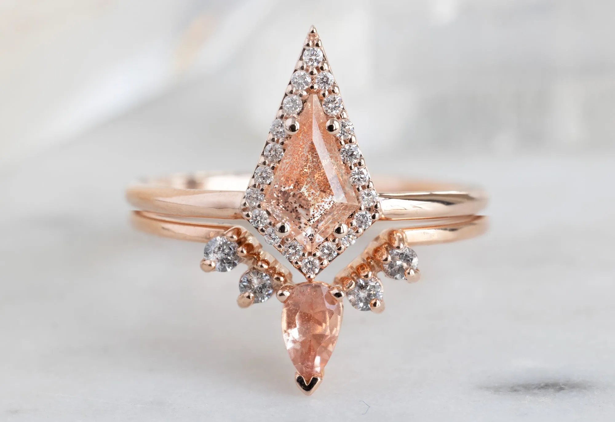 The Dahlia Ring with a Kite Shaped Sunstone