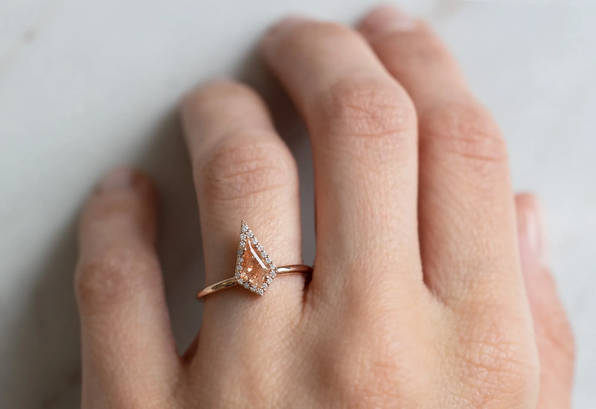 The Dahlia Ring with a Kite Shaped Sunstone