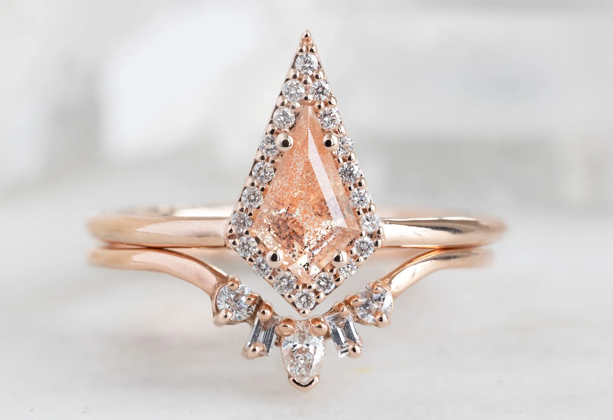 The Dahlia Ring with a Kite Shaped Sunstone