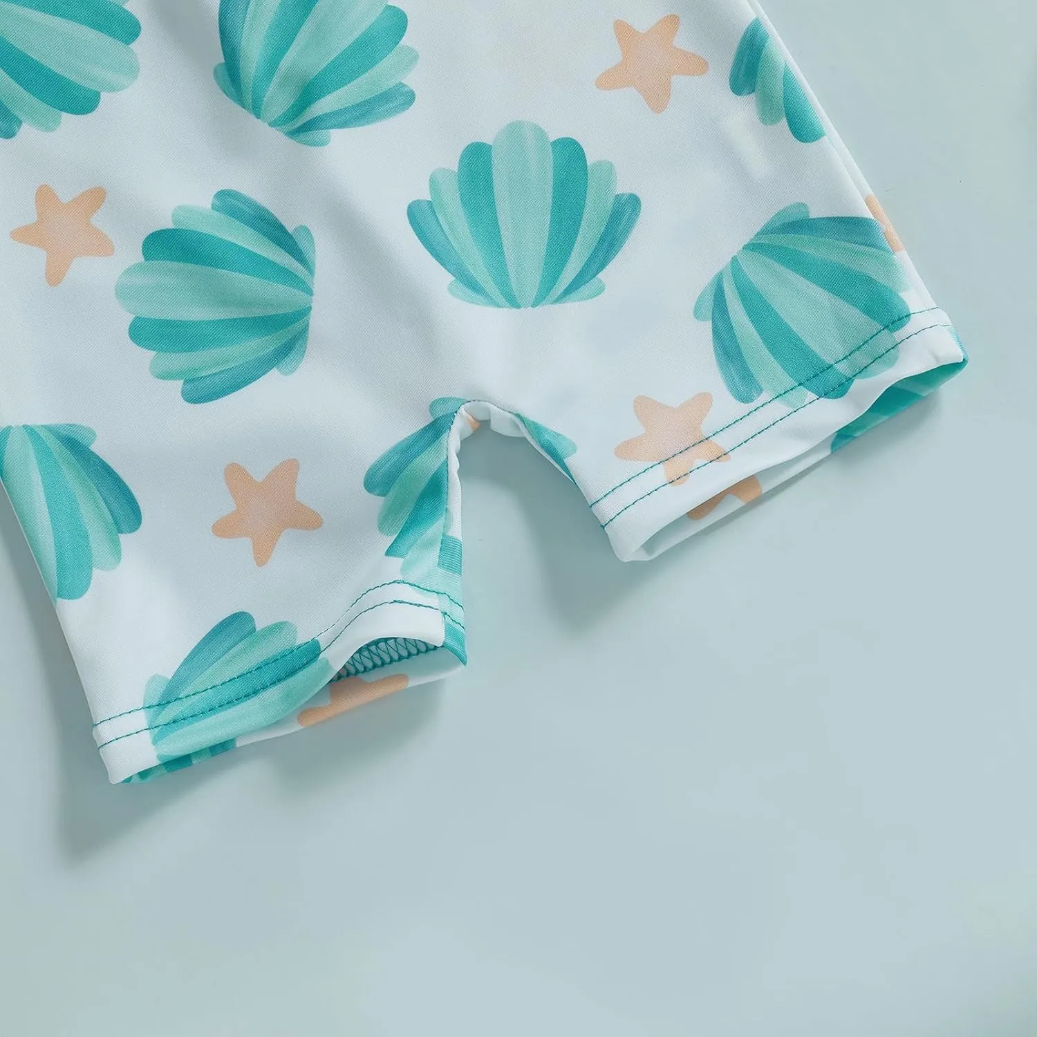 Toddler Baby Boy Swimsuit Shell Star Print Zipper Swimwear Long Sleeve Beachwear Bathing Suit Hat Summer Rash Guard