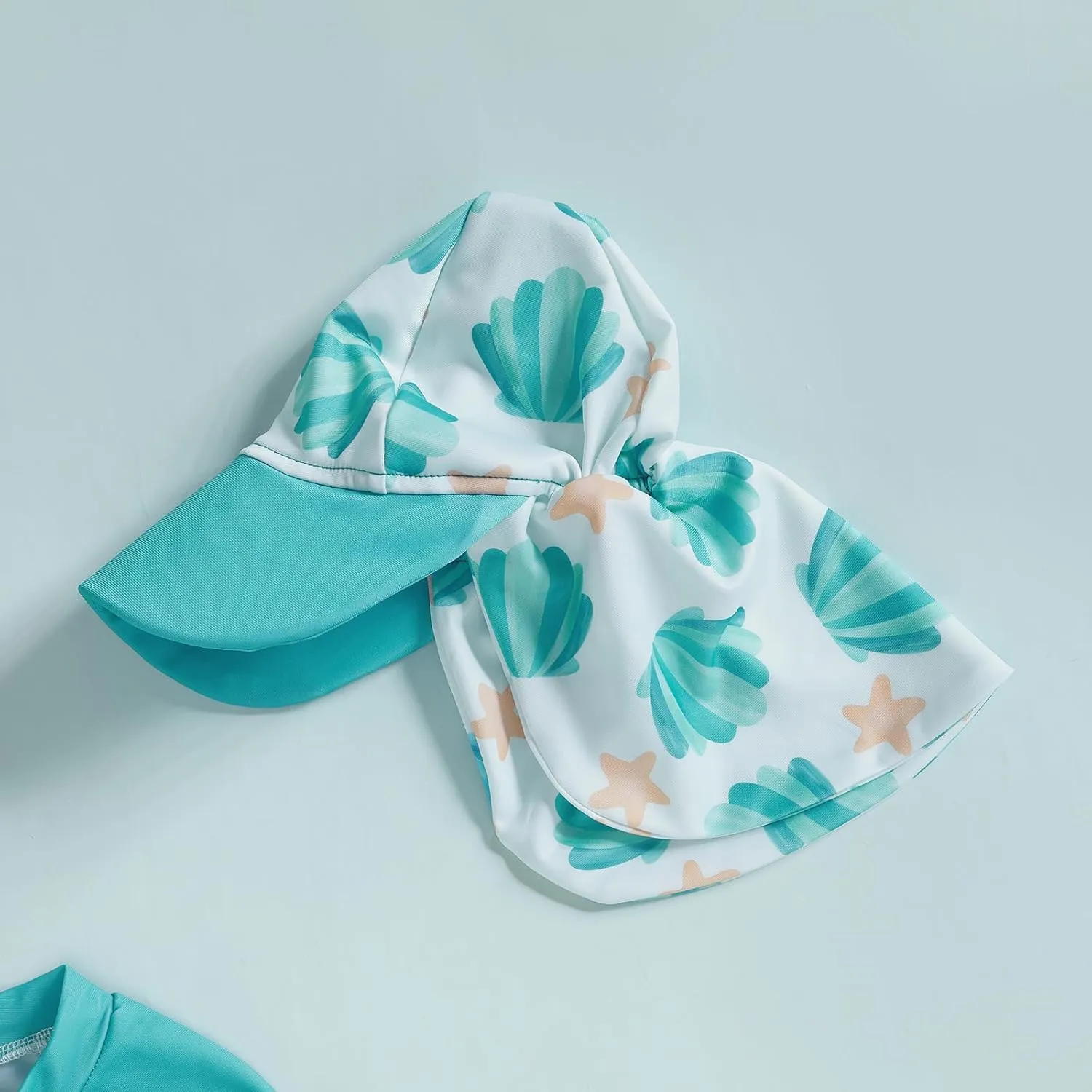 Toddler Baby Boy Swimsuit Shell Star Print Zipper Swimwear Long Sleeve Beachwear Bathing Suit Hat Summer Rash Guard