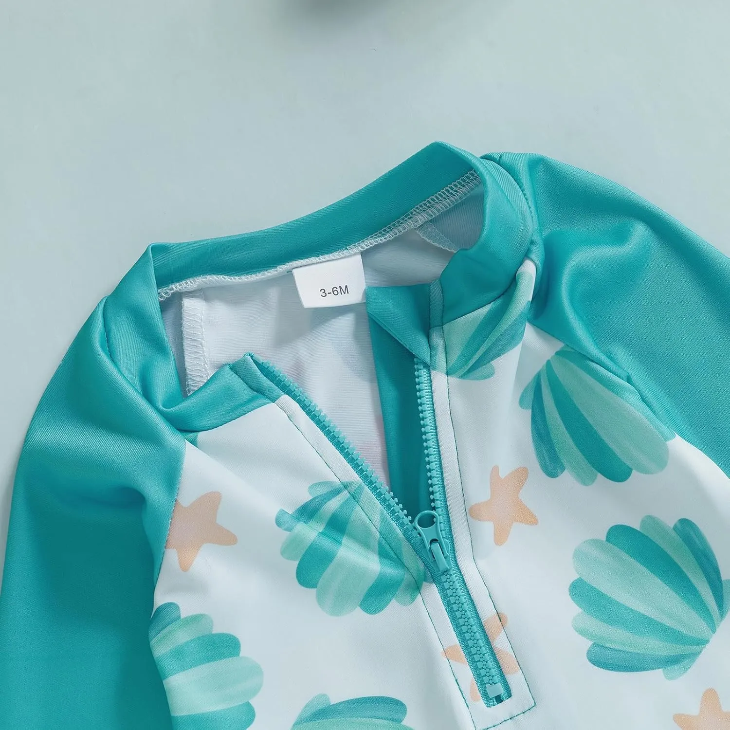 Toddler Baby Boy Swimsuit Shell Star Print Zipper Swimwear Long Sleeve Beachwear Bathing Suit Hat Summer Rash Guard