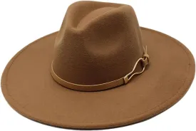 Unisex Fedoras Hat Women Big Wide Brim Vintage Khaki Felted Jazz Hat Winter Formal Dress Cap