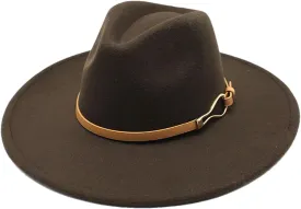 Unisex Fedoras Hat Women Big Wide Brim Vintage Khaki Felted Jazz Hat Winter Formal Dress Cap