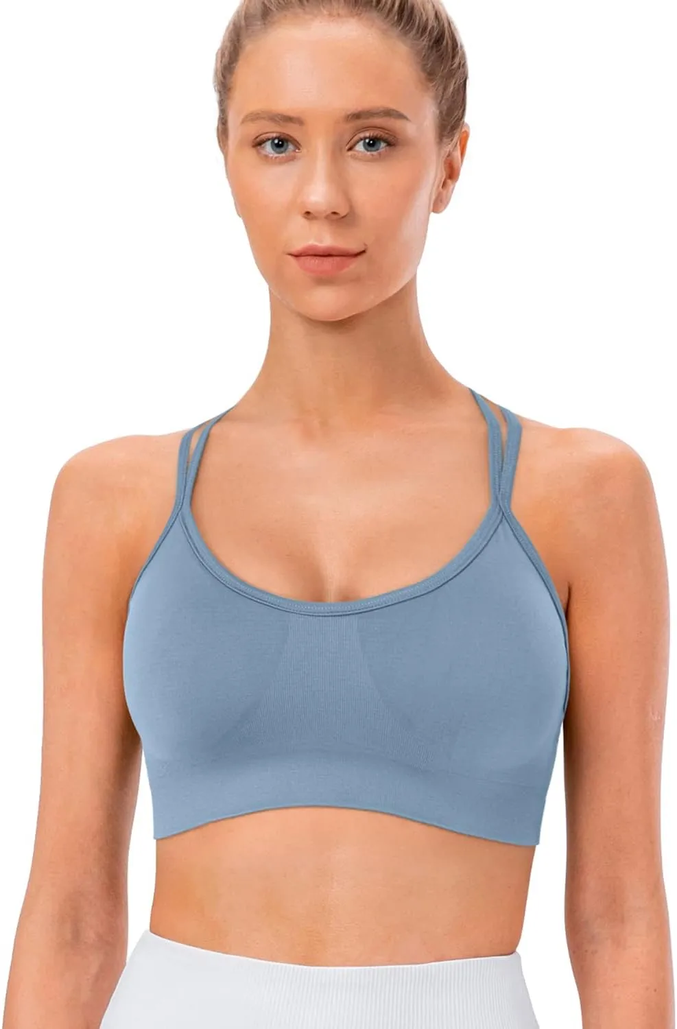VEQKING Women's Cross Back Sports Bra Padded Strappy Medium Support Yoga Bra for Workout Fitness 3 Pack