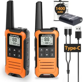 Walkie Talkies Long Range for Adults, Rechargeable Walkie Talkie Baofeng F22 FRS Radio Walky Talky Family Walkie-Talkie with 1400 mAh Battery USB Charger LED Flashlight VOX for Hiking Camping (2 Pack)