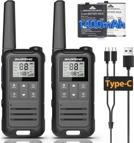 Walkie Talkies Long Range Rechargeable Walkie Talkie for Adults, Baofeng F22 FRS Radio Walky Talky Family Walkie-Talkie with Flashlight 1400 mAh Battery USB Charger for Camping Trip 2Pack