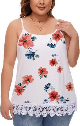 Women's Cami with Built in Bra Cup Casual Flowy Swing Pleated Tank Top with Adjustable Strap (S-4XL)