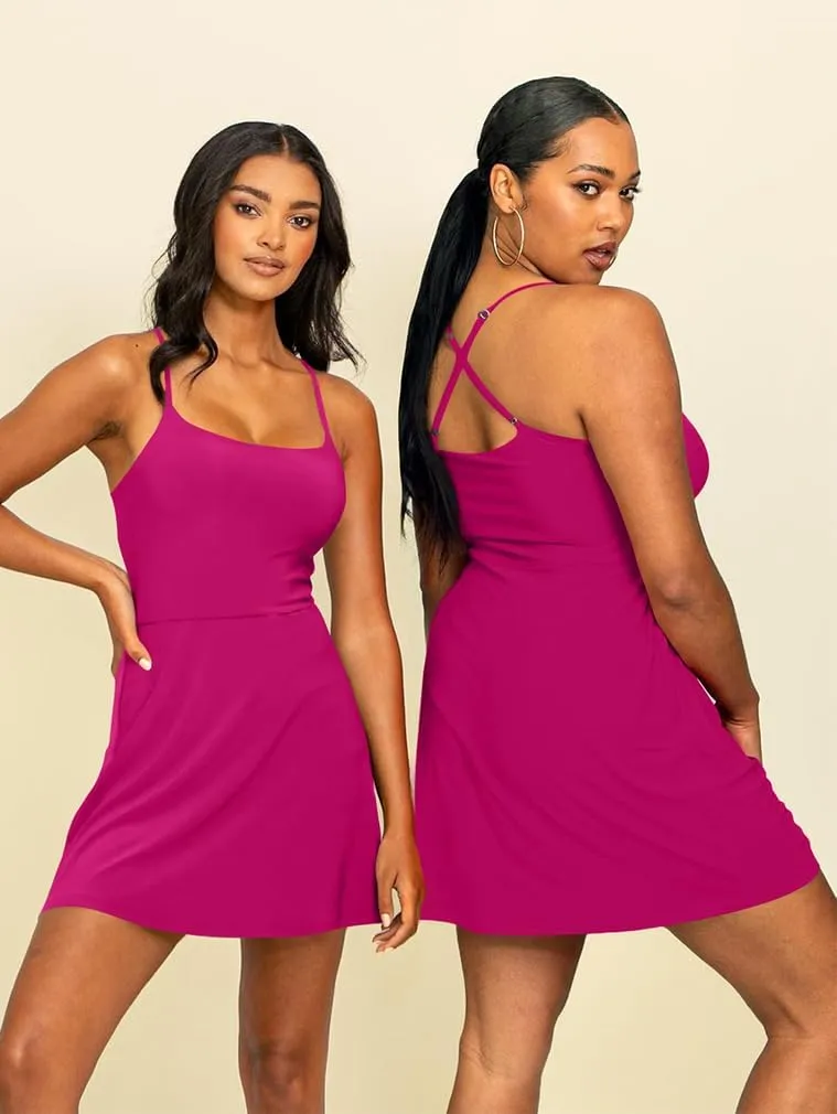 XXTAXN Women's Summer Casual Tennis Workout Spaghetti Strap Backless Mini Dress with Shorts